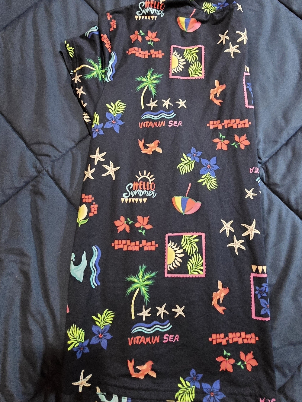 Navy Tropical Print Pj Lounge Set - Lightweight Short Sleeve & Pants - Picture 4 of 7
